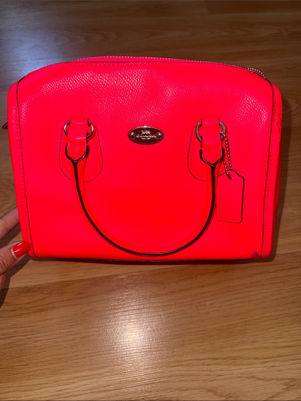 Coach Neon Coral Pink Leather Mini Bennett Satchel Crossbody
